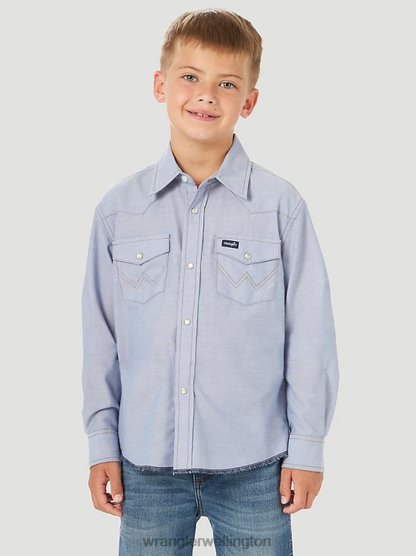 Blue Chambray Cowboy Cut Western Snap Shirt Boys Clothing Wrangler P2B6R970
