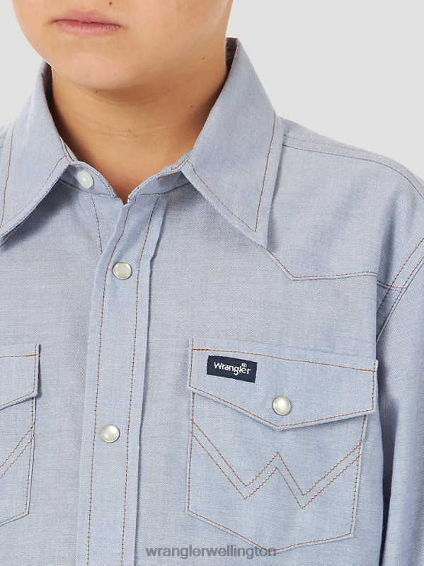 Blue Chambray Cowboy Cut Western Snap Shirt Boys Clothing Wrangler P2B6R970