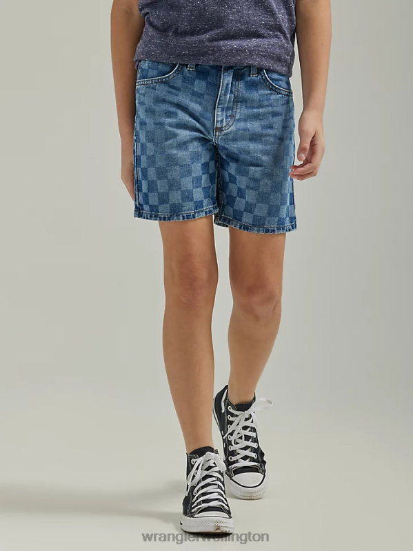 Indigo Checkered Denim Short Boys Clothing Wrangler P2B6R1038
