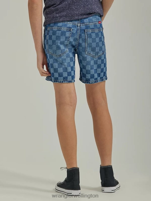 Indigo Checkered Denim Short Boys Clothing Wrangler P2B6R1038