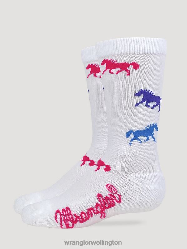 White Kid's Horses Crew Ultra-Dri Socks Girls Accessories Wrangler P2B6R1060