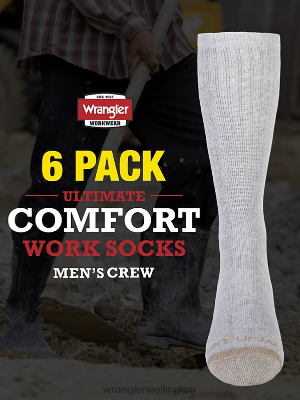 Grey Crew Work Socks (6-pack) Men Accessories Wrangler P2B6R728