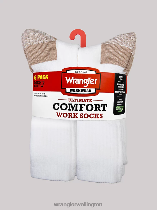 White Crew Work Socks (6-pack) Men Accessories Wrangler P2B6R729