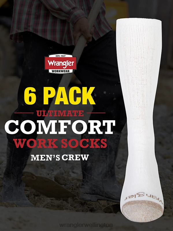 White Crew Work Socks (6-pack) Men Accessories Wrangler P2B6R729