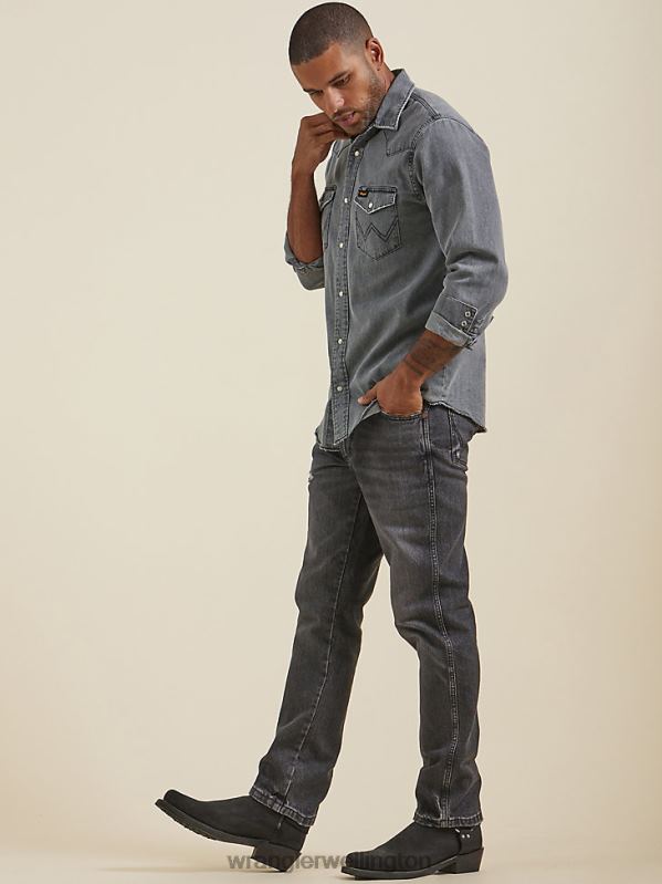 Ripped Black Greensboro Straight Leg Jean Men Clothing Wrangler P2B6R65