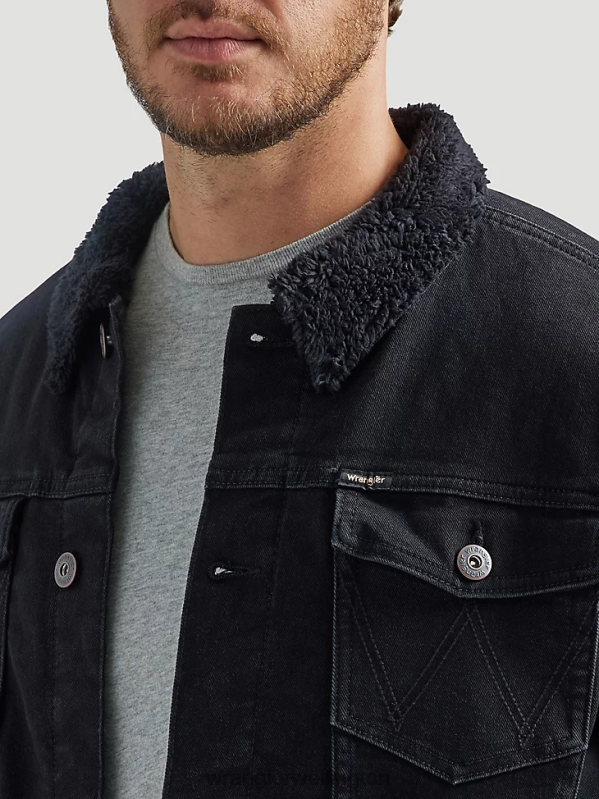 Black Sherpa Lined Denim Jacket Men Clothing Wrangler P2B6R615