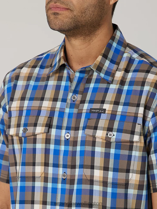 Amethyst Seaside Eco-Friendly Plaid Short Sleeve Camp Shirt Men Clothing Wrangler P2B6R400