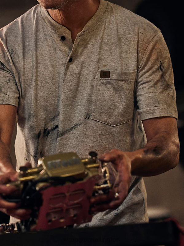 Ash Heather RIGGS Workwear Short Sleeve Henley Men Clothing Wrangler P2B6R271