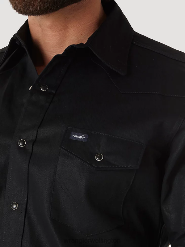 Black Cowboy Cut Firm Finish Long Sleeve Western Snap Solid Work Shirt Men Clothing Wrangler P2B6R425