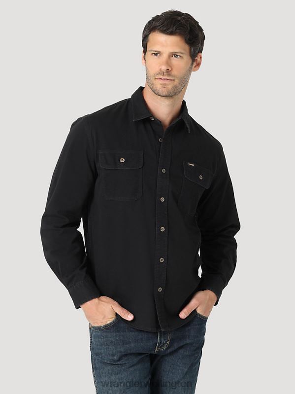 Black Epic Soft Stretch Twill Shirt Men Clothing Wrangler P2B6R330