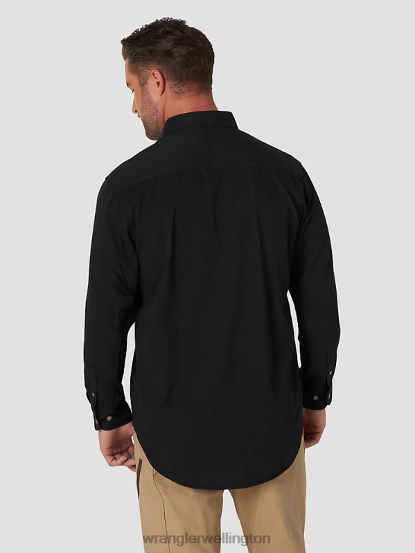 Black RIGGS Workwear Long Sleeve Button Down Solid Twill Work Shirt Men Clothing Wrangler P2B6R353
