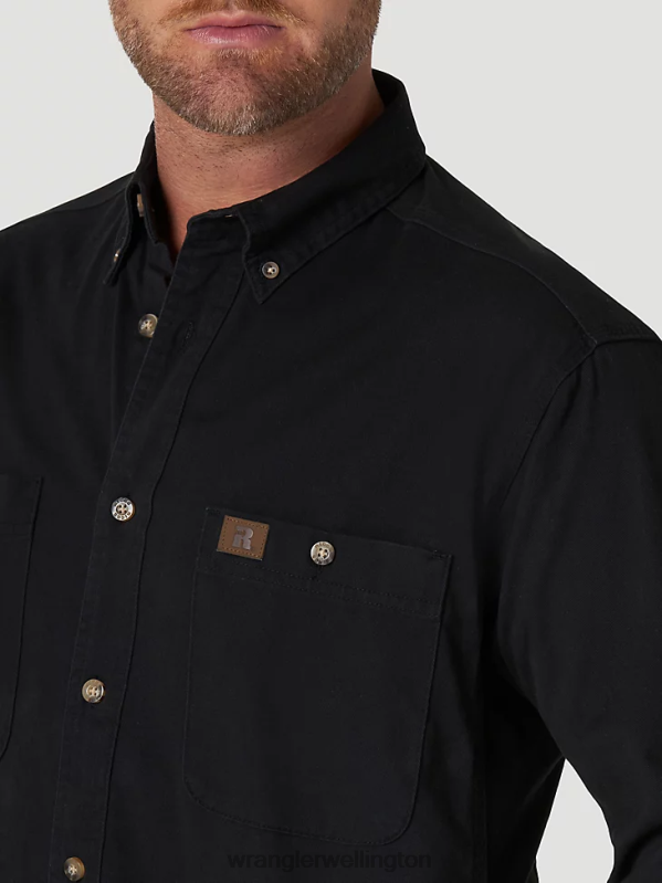 Black RIGGS Workwear Long Sleeve Button Down Solid Twill Work Shirt Men Clothing Wrangler P2B6R353