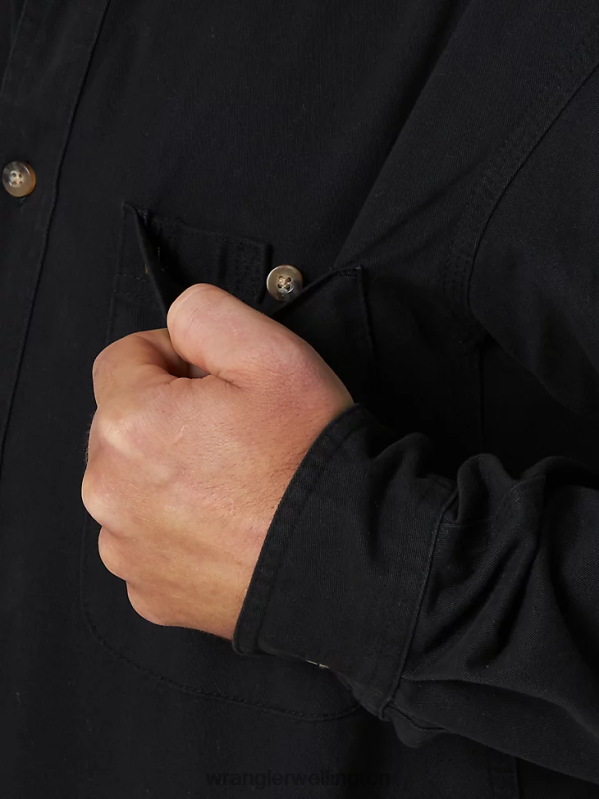 Black RIGGS Workwear Long Sleeve Button Down Solid Twill Work Shirt Men Clothing Wrangler P2B6R353