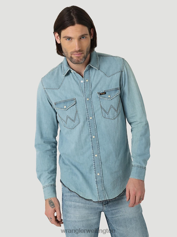 Icy Blue Heritage Workshirt Men Clothing Wrangler P2B6R477