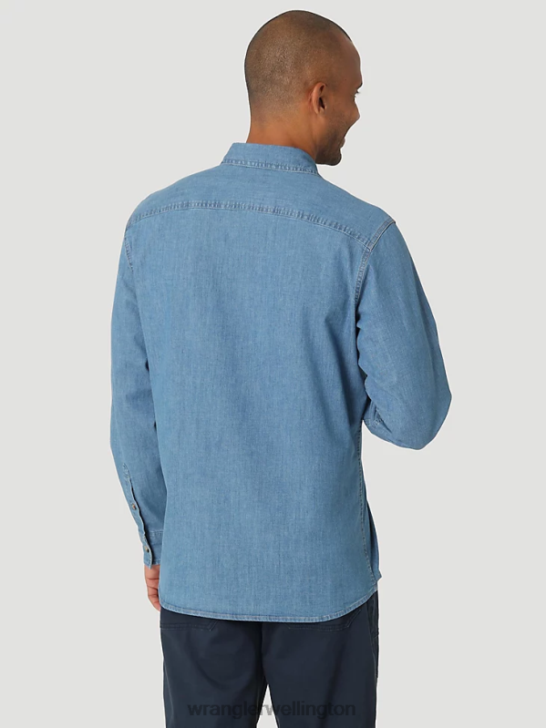 Light Wash Long Sleeve Twill/Denim Shirt Men Clothing Wrangler P2B6R375