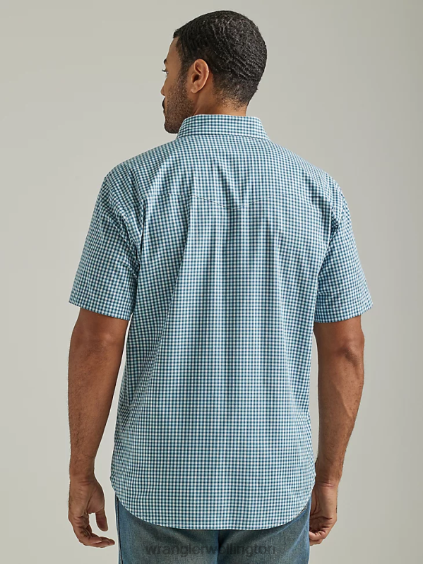 Mixed Greens Wrinkle Resist Short Sleeve Western Snap Plaid Shirt Men Clothing Wrangler P2B6R447