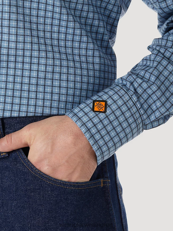 Navy/Black FR Flame Resistant Long Sleeve Western Snap Plaid Shirt Men Clothing Wrangler P2B6R694