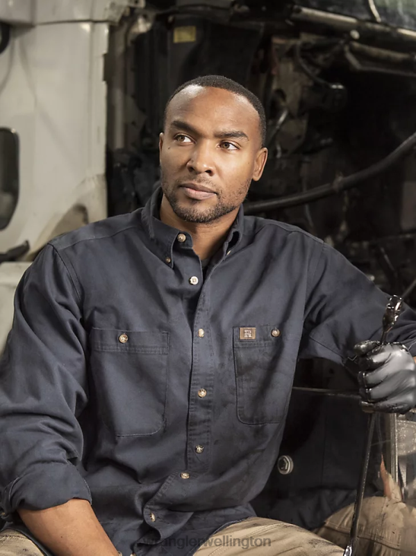 Navy RIGGS Workwear Long Sleeve Button Down Solid Twill Work Shirt Men Clothing Wrangler P2B6R350