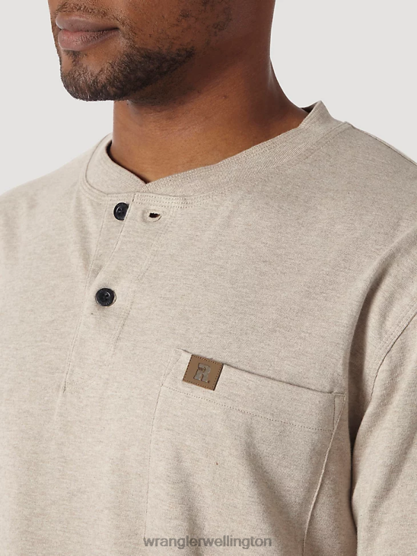 Oatmeal Heather RIGGS Workwear Long Sleeve Solid Henley Men Clothing Wrangler P2B6R289