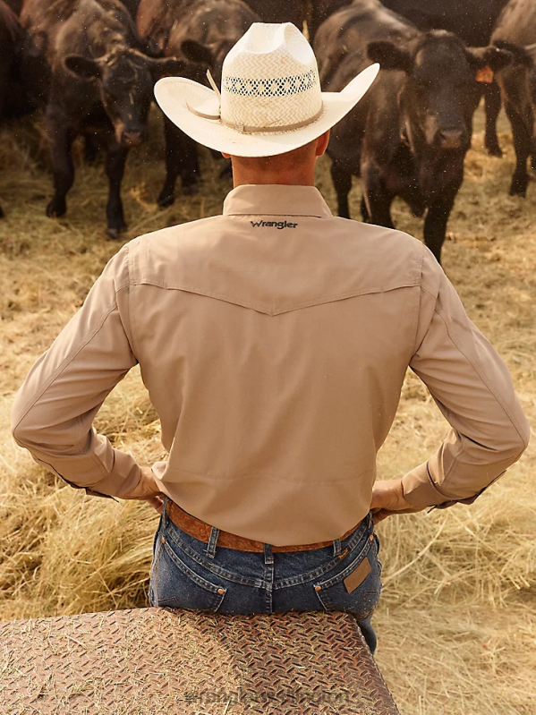 Overcast Performance Snap Long Sleeve Solid Shirt Men Clothing Wrangler P2B6R432