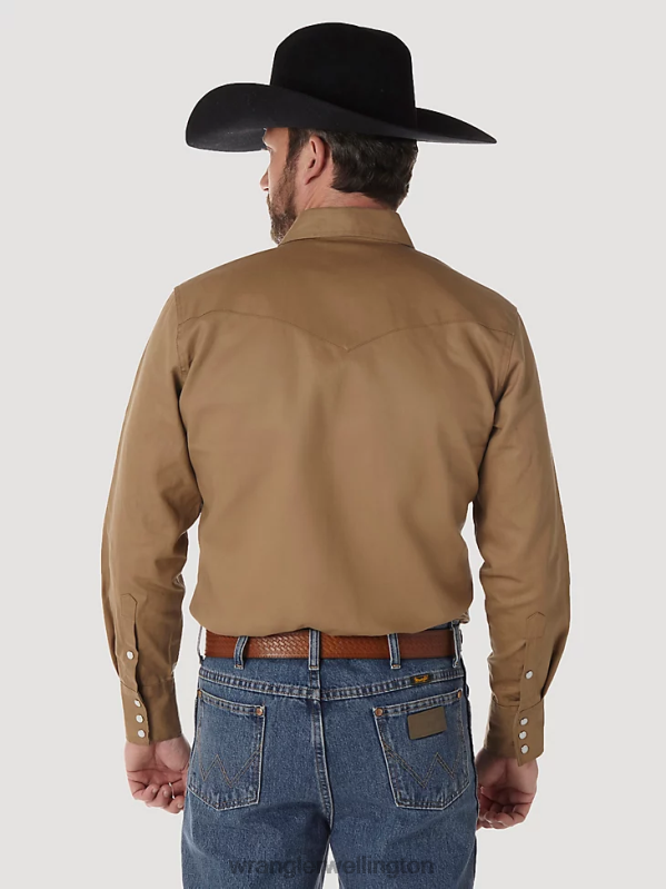 Rawhide Cowboy Cut Firm Finish Long Sleeve Western Snap Solid Work Shirt Men Clothing Wrangler P2B6R416