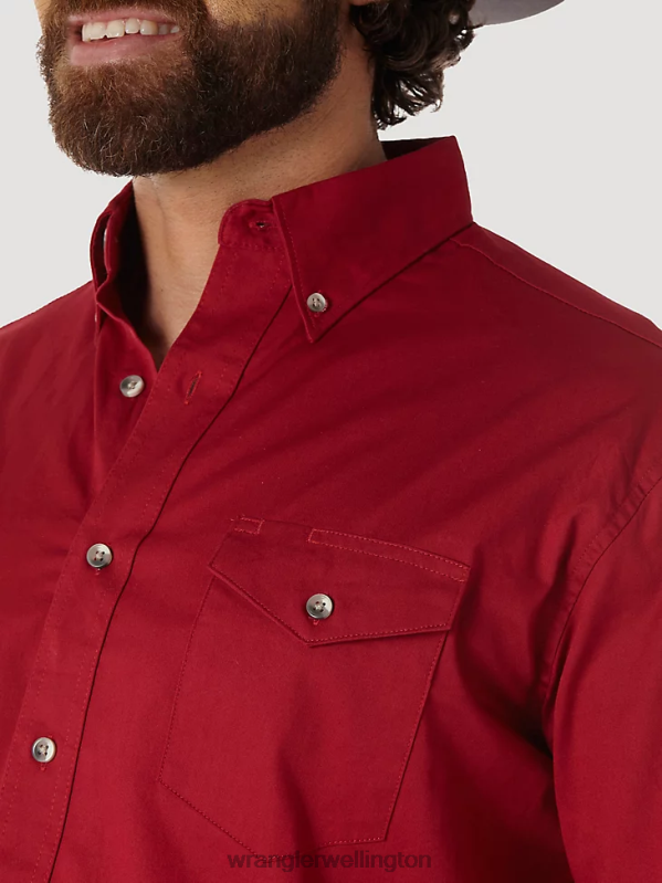 Red Painted Desert Long Sleeve Button Down Lightweight Solid Twill Shirt Men Clothing Wrangler P2B6R297