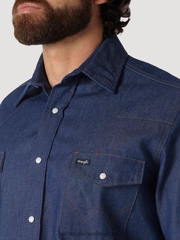 Rigid Indigo Cowboy Cut Work Western Rigid Denim Long Sleeve Shirt Men Clothing Wrangler P2B6R439