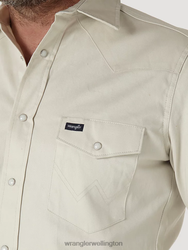 Stone Cowboy Cut Firm Finish Long Sleeve Western Snap Solid Work Shirt Men Clothing Wrangler P2B6R418