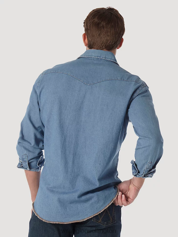 Stonewash Cowboy Cut Long Sleeve Western Denim Snap Work Shirt Men Clothing Wrangler P2B6R407