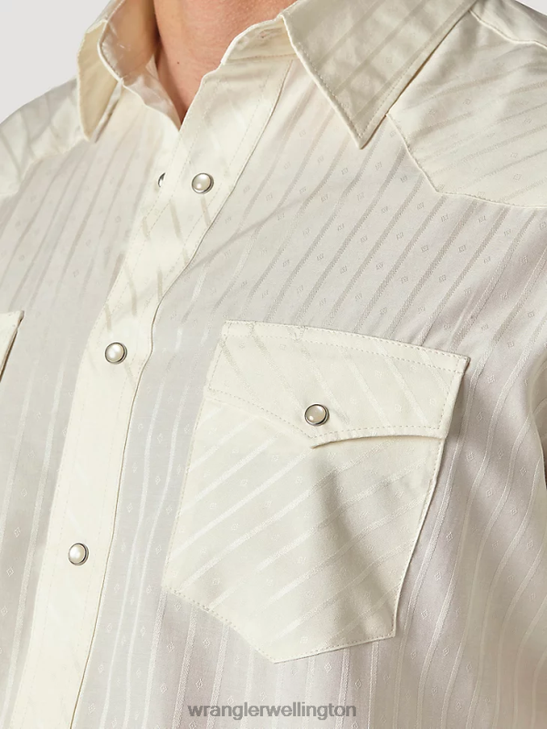 Tan Western Long Sleeve Western Snap Dobby Stripe Shirt (Dark) Men Clothing Wrangler P2B6R467