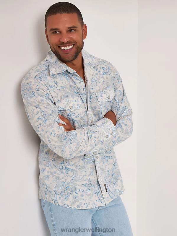 Toile Blue Retro Premium Long Sleeve Button-Down Print Shirt Men Clothing Wrangler P2B6R426