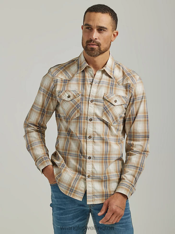 Twill Cowboy Wash Plaid Shirt Men Clothing Wrangler P2B6R410