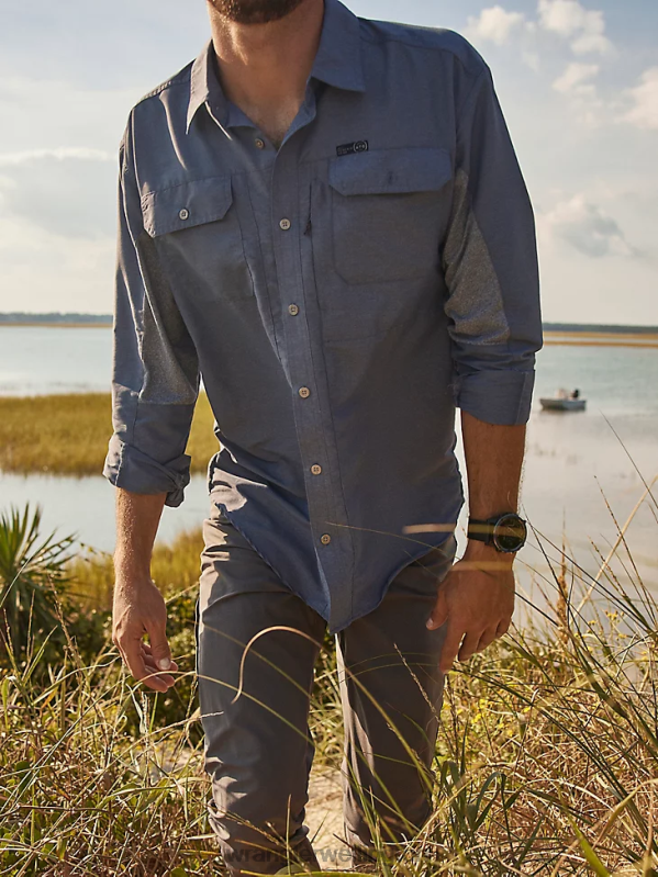 Vintage Indigo ATG Mix Material Shirt Men Clothing Wrangler P2B6R378