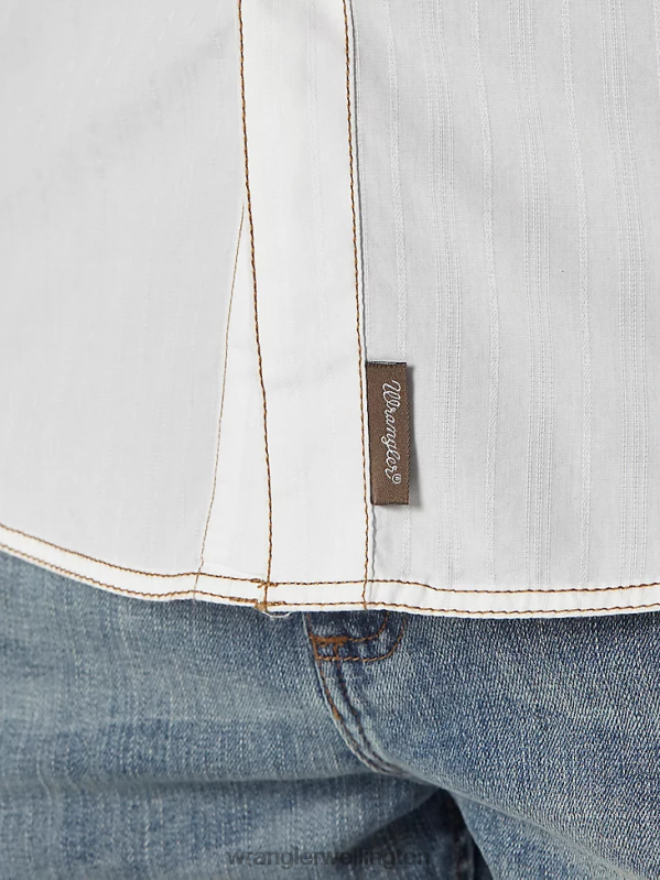 White Retro Long Sleeve Western Snap Solid Dobby Shirt Men Clothing Wrangler P2B6R470