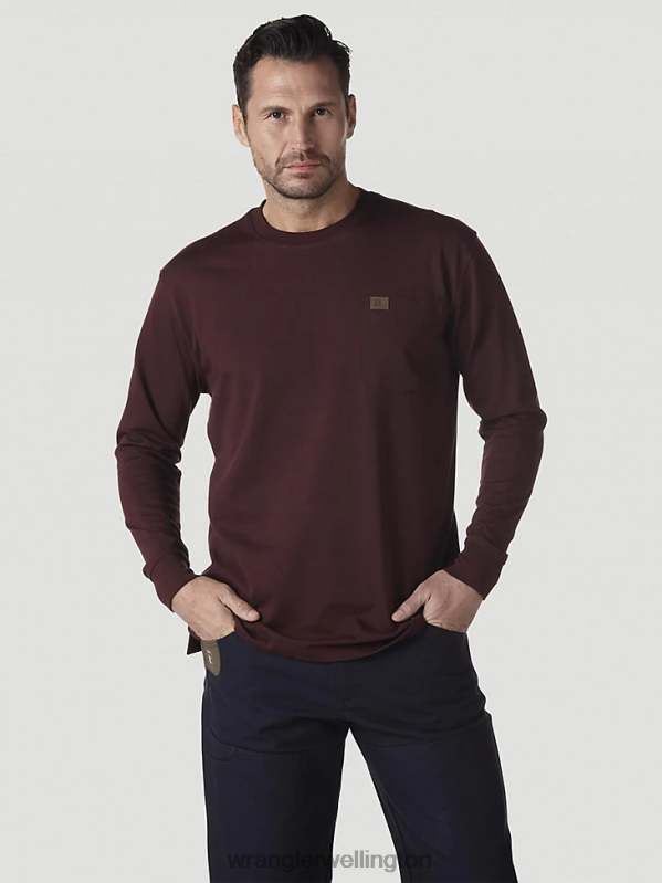 Burgundy RIGGS Workwear Long Sleeve Pocket T-Shirt Men Clothing Wrangler P2B6R274