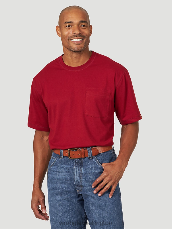 Currant Red RIGGS Workwear Short Sleeve 1 Pocket Performance T-Shirt Men Clothing Wrangler P2B6R276