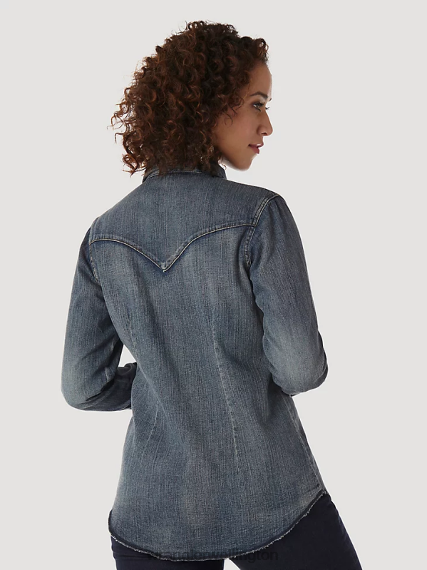 Black Long Sleeve One Point Front and Back Yokes Solid Top Women Clothing Wrangler P2B6R888