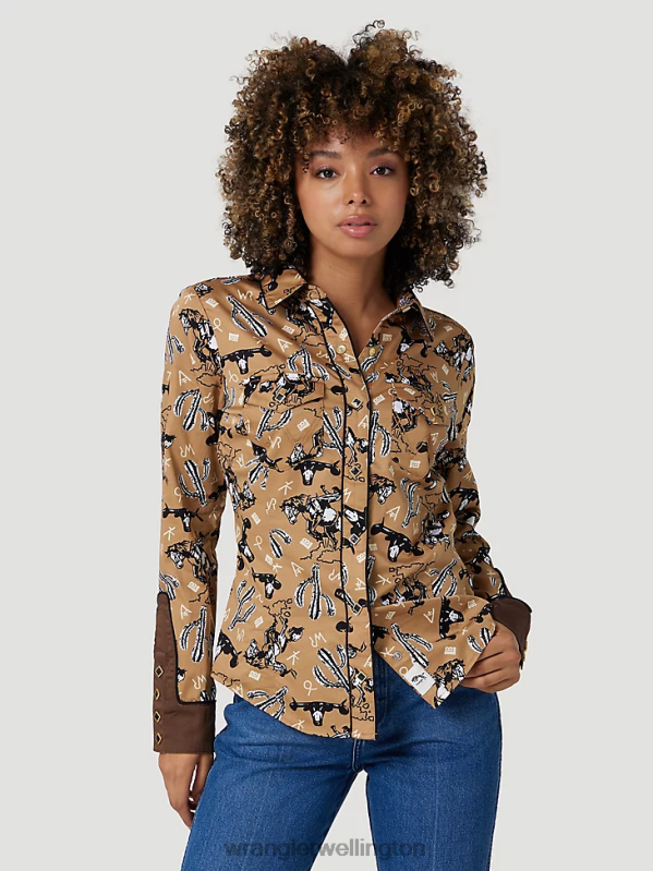 Black Long Sleeve One Point Front and Back Yokes Solid Top Women Clothing Wrangler P2B6R888