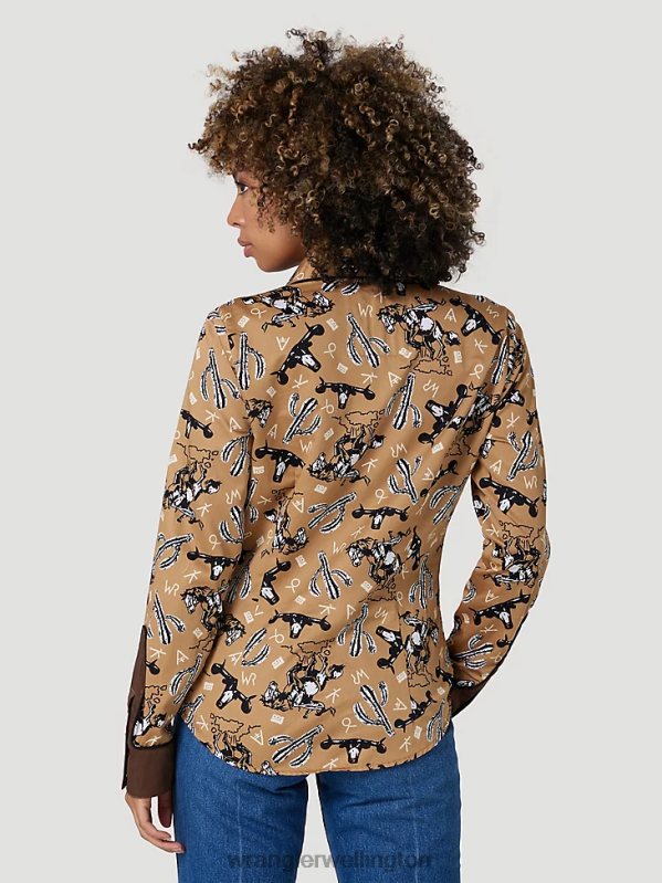 Black Long Sleeve One Point Front and Back Yokes Solid Top Women Clothing Wrangler P2B6R888