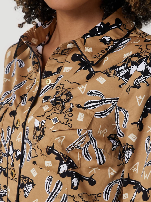 Black Long Sleeve One Point Front and Back Yokes Solid Top Women Clothing Wrangler P2B6R888