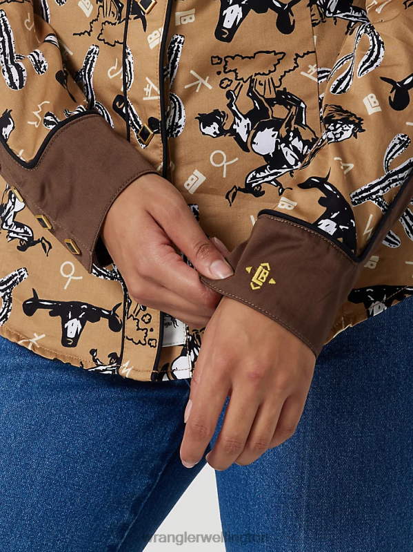 Black Long Sleeve One Point Front and Back Yokes Solid Top Women Clothing Wrangler P2B6R888