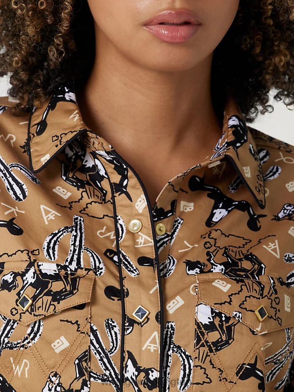 Black Long Sleeve One Point Front and Back Yokes Solid Top Women Clothing Wrangler P2B6R888