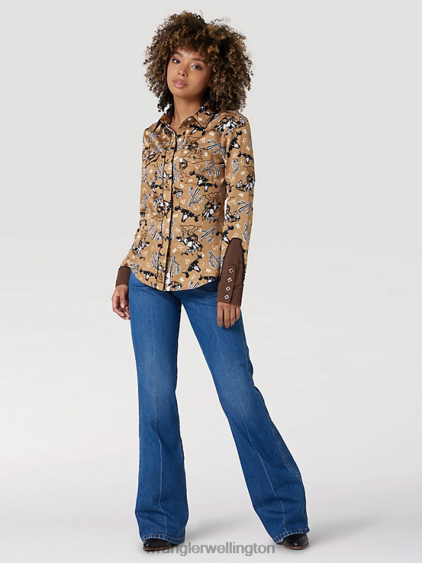 Black Long Sleeve One Point Front and Back Yokes Solid Top Women Clothing Wrangler P2B6R888