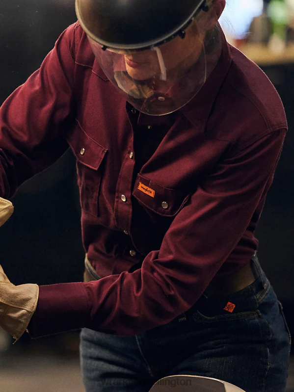 Burgundy FR Flame Resistant Long Sleeve Solid Women Clothing Wrangler P2B6R895