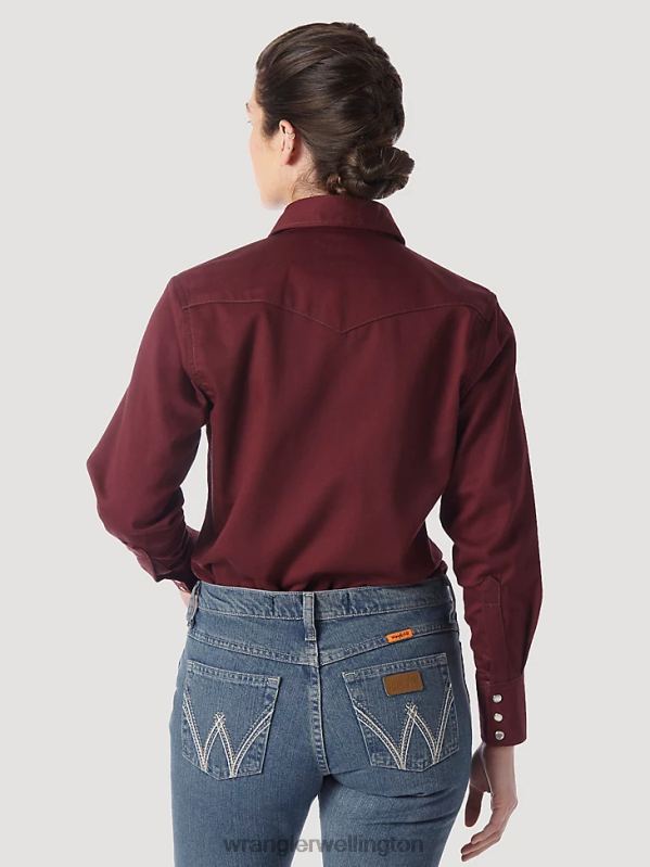 Burgundy FR Flame Resistant Long Sleeve Solid Women Clothing Wrangler P2B6R895