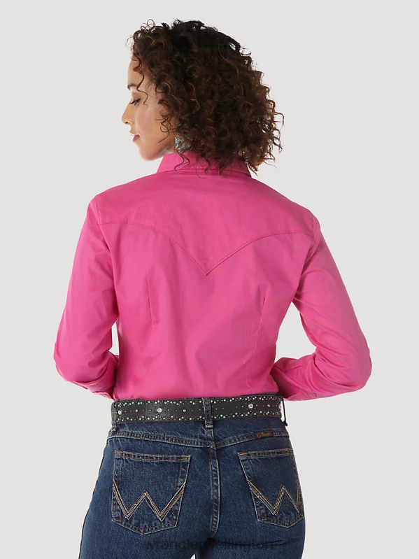 Pink Long Sleeve One Point Front and Back Yokes Solid Top Women Clothing Wrangler P2B6R891