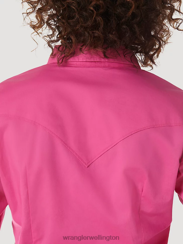 Pink Long Sleeve One Point Front and Back Yokes Solid Top Women Clothing Wrangler P2B6R891