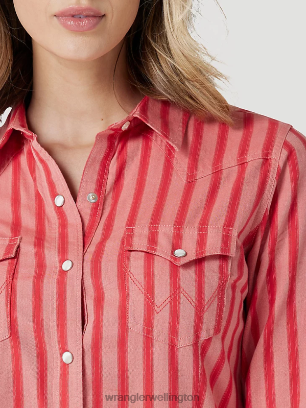 Red Retro Americana Bandana Western Snap Shirt Women Clothing Wrangler P2B6R882