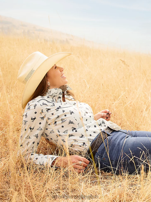 Red Retro Americana Bandana Western Snap Shirt Women Clothing Wrangler P2B6R882