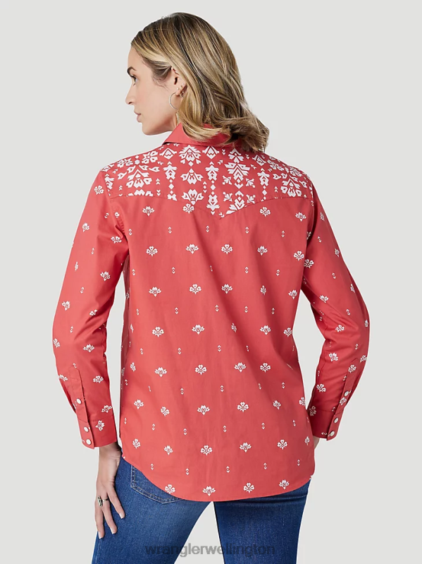 Red Retro Americana Bandana Western Snap Shirt Women Clothing Wrangler P2B6R882